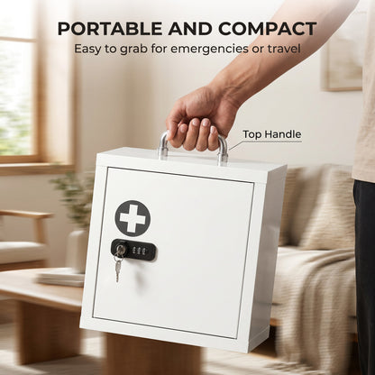 Medicine Cabinet | White Wall-Mounted 2-Tier Stainless Steel First Aid Storage with Dual Locks
