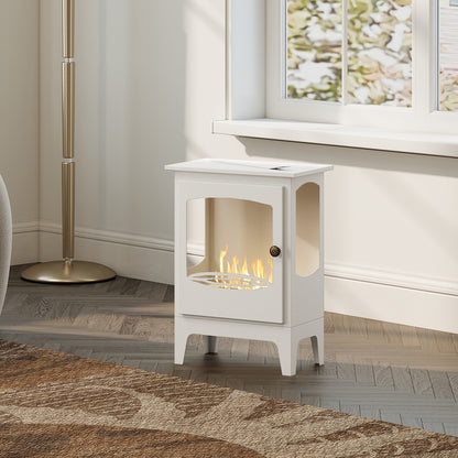 Freestanding Ethanol Fireplace, Steel Bioethanol Fireplace with Stainless Steel Flame Snuffer, 1.2L Tank, 3 Hours Burning Time for Indoor, White