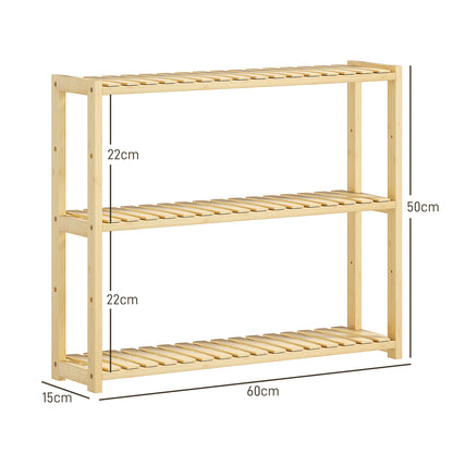 3-Tier Bamboo Bathroom Storage Shelf, Wall-Mounted or Stand, Display Stand Shelving Unit with Adjustable Rack, Natural