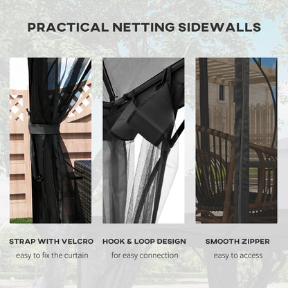 Outsunny 3 x 3(m) Garden Gazebo Patio Party Tent Shelter Outdoor Canopy Double Tier Sun Shade Metal Frame Netting, Dark Grey