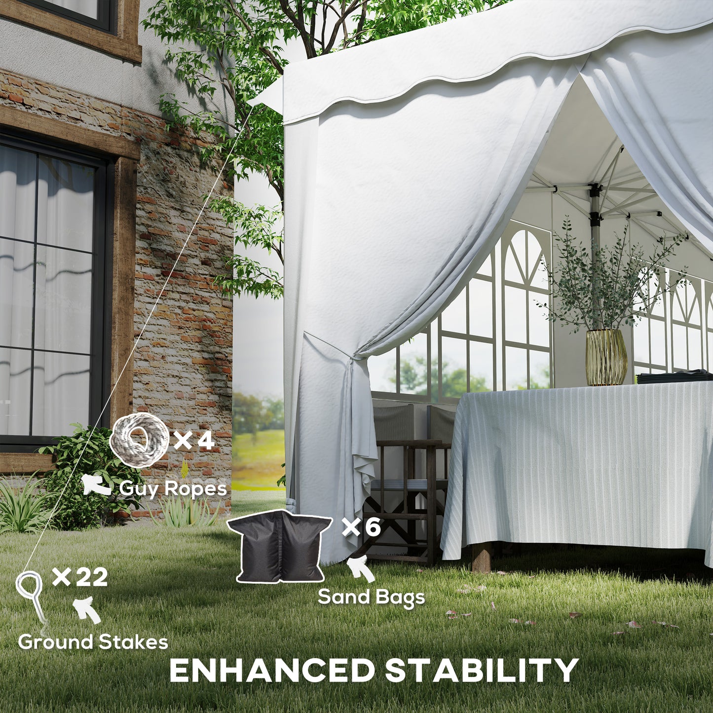 Outsunny 3 x 6m Pop Up Gazebo with Sides, UPF50+ Height Adjustable Party Tent Instant Event Shelter with Carry Bag and Sand Bags for Garden, Patio, White