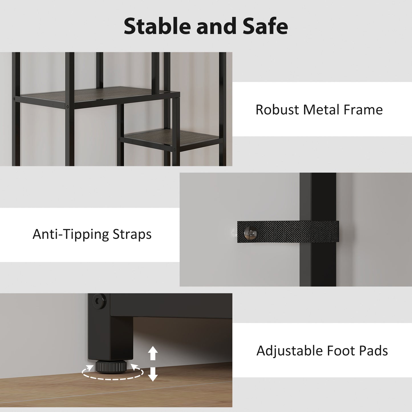 Seven-Tier Geometric Bookcase - Grey/Black