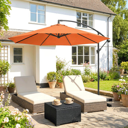 3m Cantilever Parasol | Crank Handle | Tilt Adjustment | 180gsm Polyester Canopy | 8 Ribs | Φ48mm Steel Pole | Cross Base Included | 2.95m Diameter | Orange
