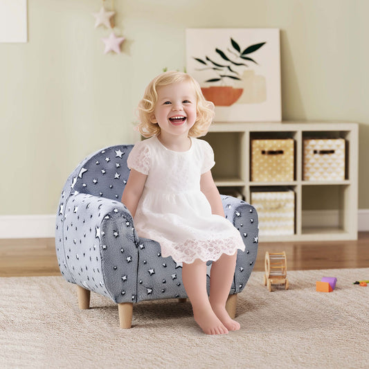 AIYAPLAY Kids Armchair, Glow in the Dark Chair with Star Design for Bedroom, Playroom, Kids Room, Grey / Pink