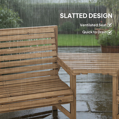 3-Piece Wooden Garden Furniture Set | Armchair | 2-Seater Bench | Detachable Tray Table | Umbrella Hole | Fir Wood | Water-Resistant | Natural Wood