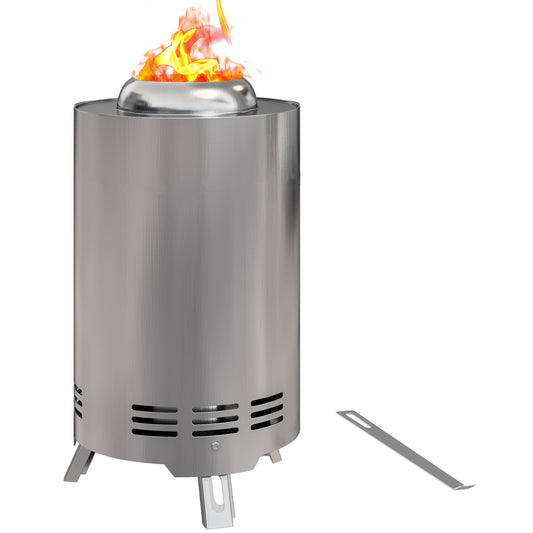 Outsunny Smokeless Fire Pit, 16 x 16 cm Stainless Steel Portable Wood Burning Firepit with Poker for Garden Camping Bonfire Party, Silver Tone