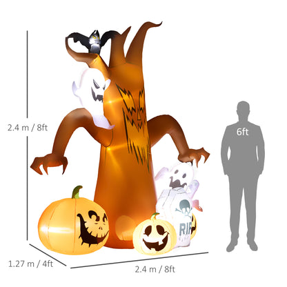 7.9FT Tall Halloween Inflatable Ghost Tree with Pumpkins, White Ghosts and Tombstone, Blow-Up Outdoor Halloween Decoration for Lawn, Garden, Party