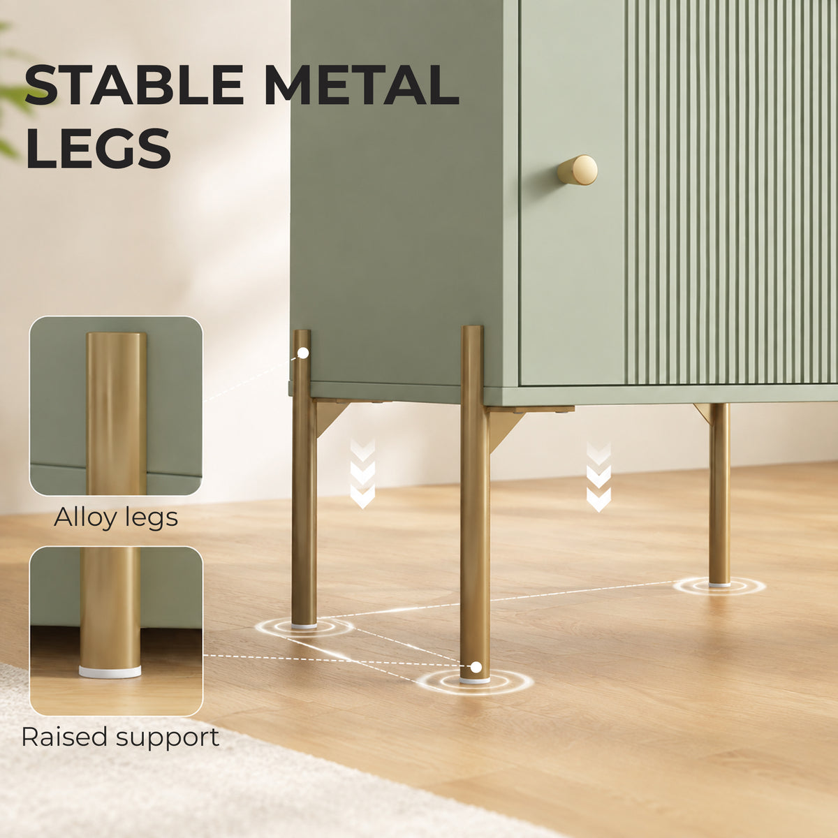 Set of 2 Modern End Tables | Light Green | Particleboard Metal Legs | 40x35x60cm Each | Drawer Cabinet & Shelf | 40kg | Melamine Surface | Metal Slide Runners | Living Room Bedroom