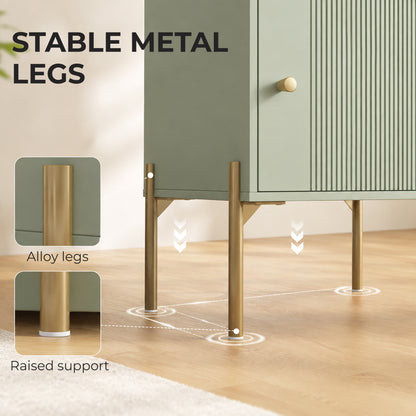 Set of 2 Modern End Tables | Light Green | Particleboard Metal Legs | 40x35x60cm Each | Drawer Cabinet & Shelf | 40kg | Melamine Surface | Metal Slide Runners | Living Room Bedroom