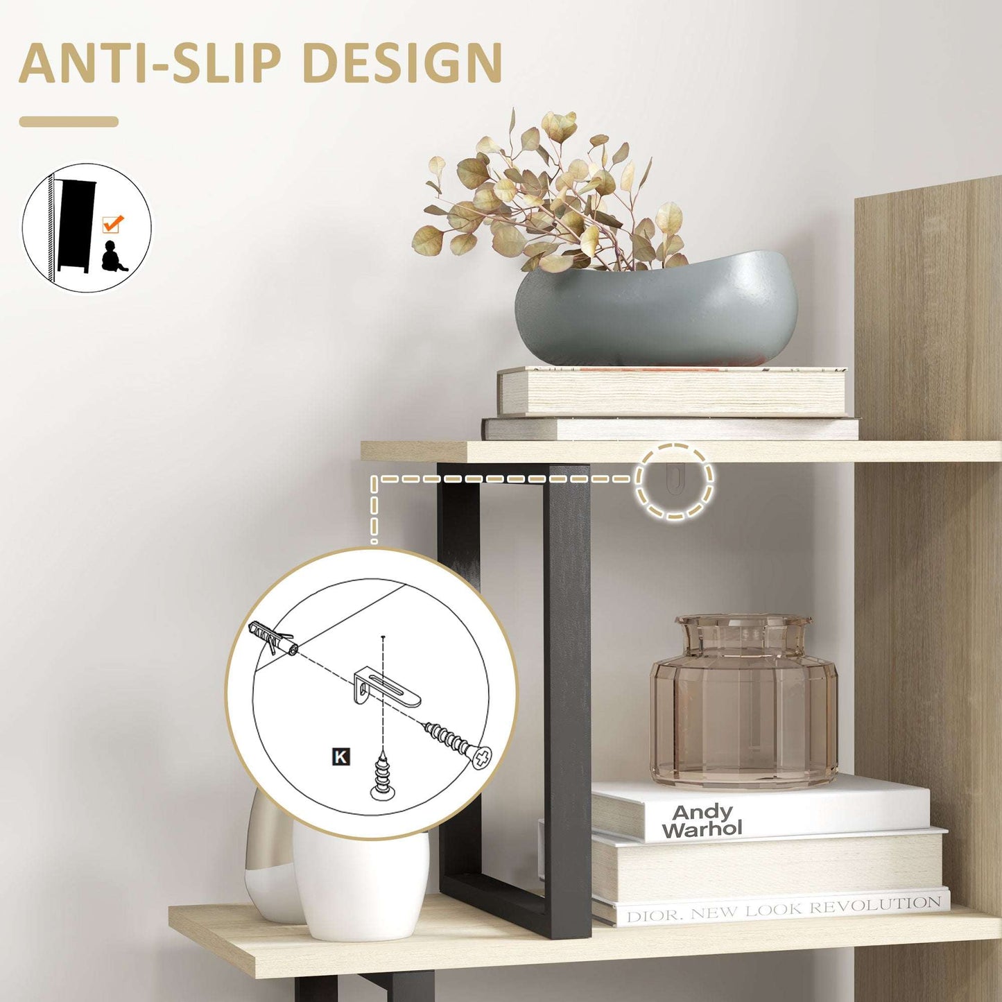5 Tier Ladder Bookcase | Display Shelf | Particleboard | Anti-Tip | 102x30x160cm | 80kg | Oak