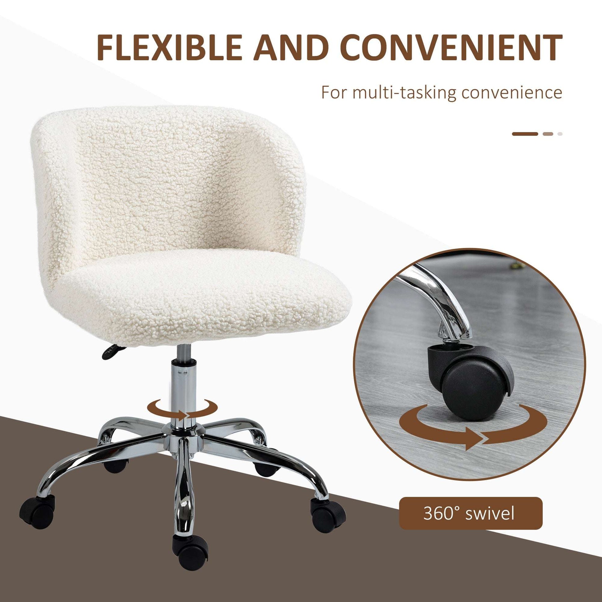 Office Chair with Adjustable Height and Wheels - White