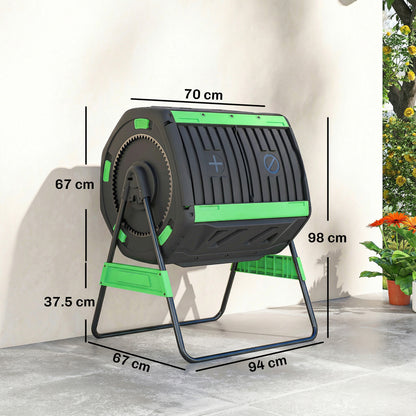 200L Dual Chamber Tumbling Compost Bin | 360° Rotation | 8 Adjustable Vents | BPA Free | Elevated Base | Green
