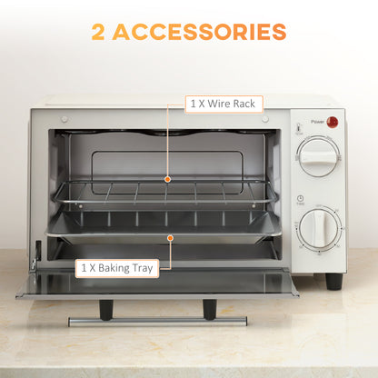 Mini Oven, 9L Countertop Electric Grill, Toaster Oven with Adjustable Temperature, Timer, Baking Tray and Wire Rack, 750W, Cream