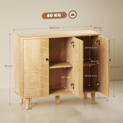 Vintage Sideboard with Chevron Doors and Pine Wood Legs for Living Room, Kitchen