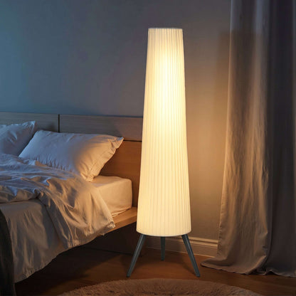 Nordic Dimmable Tripod Floor Lamp | 3-Level Foot Switch | Pleated Fabric Shade | 3000K Warm White | 10.5W 900lm | Steel & Wood Tripod Base | 46x46x153cm | 15-Min Assembly | White