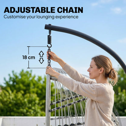 Hanging Egg Chair with Stand | 15cm Cushion, Headrest & Safety Strap | Foldable | 120kg | Light Grey