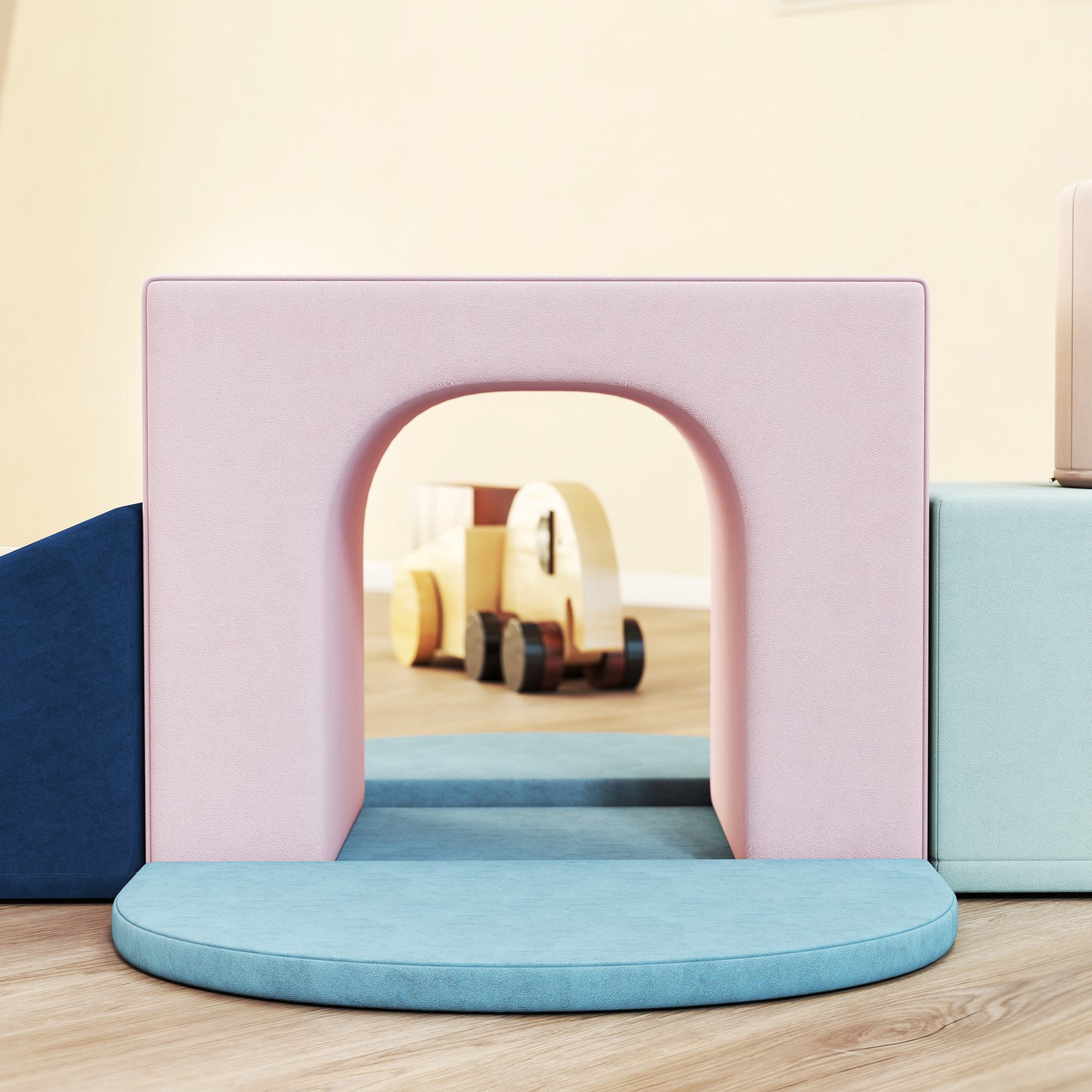 Kids 8-Piece Soft Play Foam Block Set | Climb Crawl & Build | Washable Velvet Covers | Hidden Zippers | Indoor Toddler Gym | Ages 6-36 Months | Multicolour