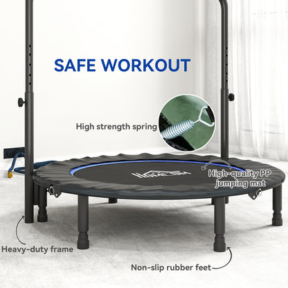 45" Foldable Mini Fitness Trampoline, with Adjustable Foam Handle, Blue / Orange / Pink