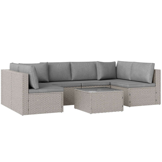 Outsunny Seven-Piece Modular Rattan Outdoor Garden Corner Furniture Set - Grey