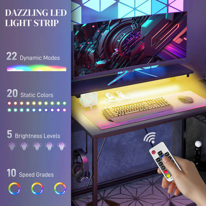 Reversible 'L' LED Light Gaming/Work Desk - Black