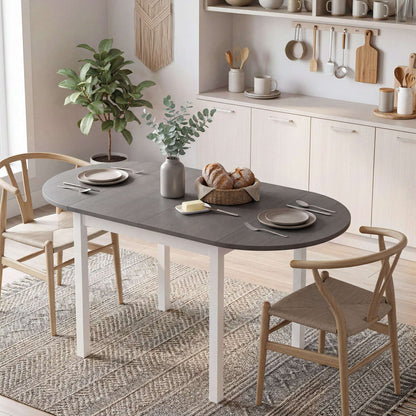 4-6 Person Drop-Leaf Extending Dining Table | Pine Wood | 3 Configurations | Folds to 80cm or Extends to 140cm | 50kg Capacity | Foot Pads | Grey & White