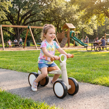 Kids Balance Bike No Pedal | Foldable Design | Adjustable Seat & 3-Position Handlebar | 135° Steering | Quiet EVA Wheels | Soft PU Seat | Lightweight Aluminium Frame | 25kg | 57x28.5x40cm | Ages 12–36 Months | White & Pink