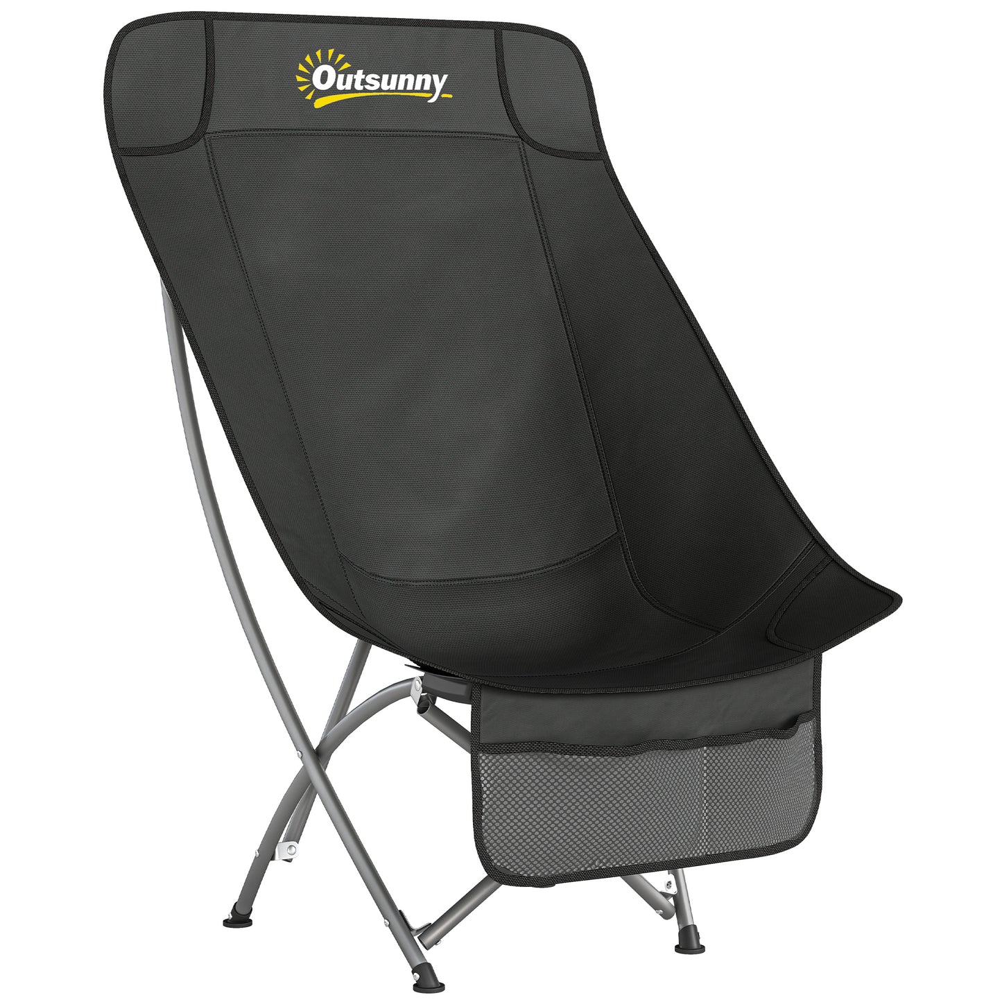 Outsunny Moon Camping Chair – Heavy Duty Folding Camp Chair, 120kg, Water-Repellent Oxford Fabric, Side Pocket & Carry Bag – Black