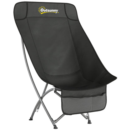 Outsunny Moon Camping Chair – Heavy Duty Folding Camp Chair, 120kg, Water-Repellent Oxford Fabric, Side Pocket & Carry Bag – Black