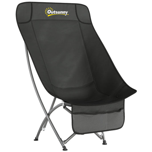 Outsunny Moon Camping Chair – Heavy Duty Folding Camp Chair, 120kg, Water-Repellent Oxford Fabric, Side Pocket & Carry Bag – Black