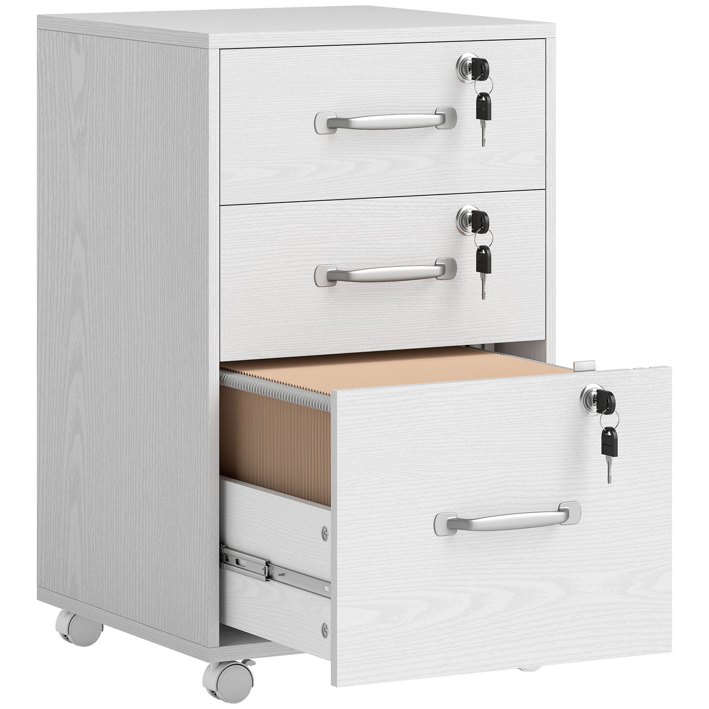 Three Drawer Wood-Effect Filing Cabinet - White