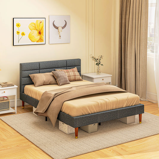 4 ft 5 Upholstered Double Platform Bed Frame with Underbed Storage Tufted Headboard Wood Slat No Box Spring Needed