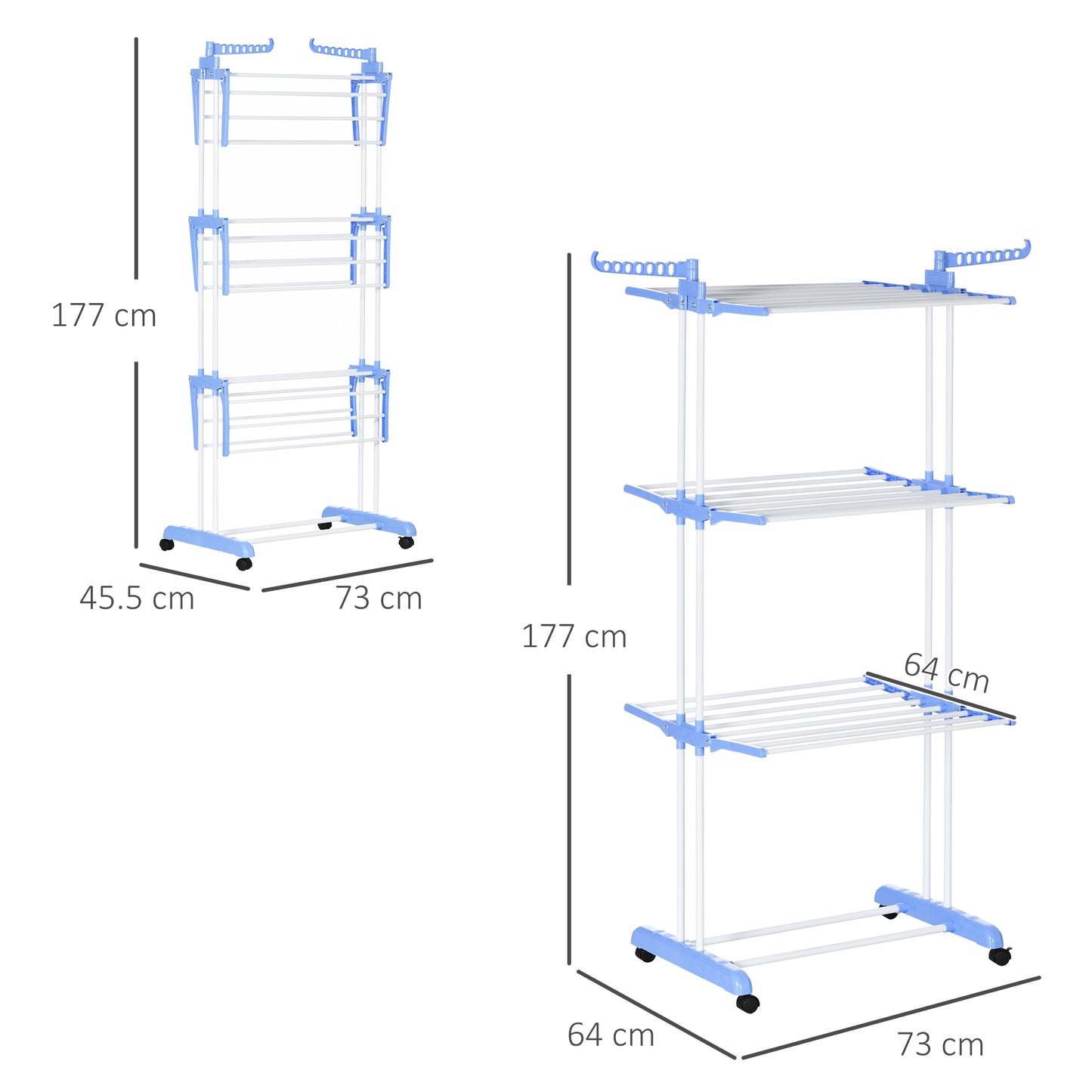 Foldable Clothes Drying Rack, 4-Tier Steel Garment Laundry Rack with Castors for Indoor and Outdoor Use, Blue