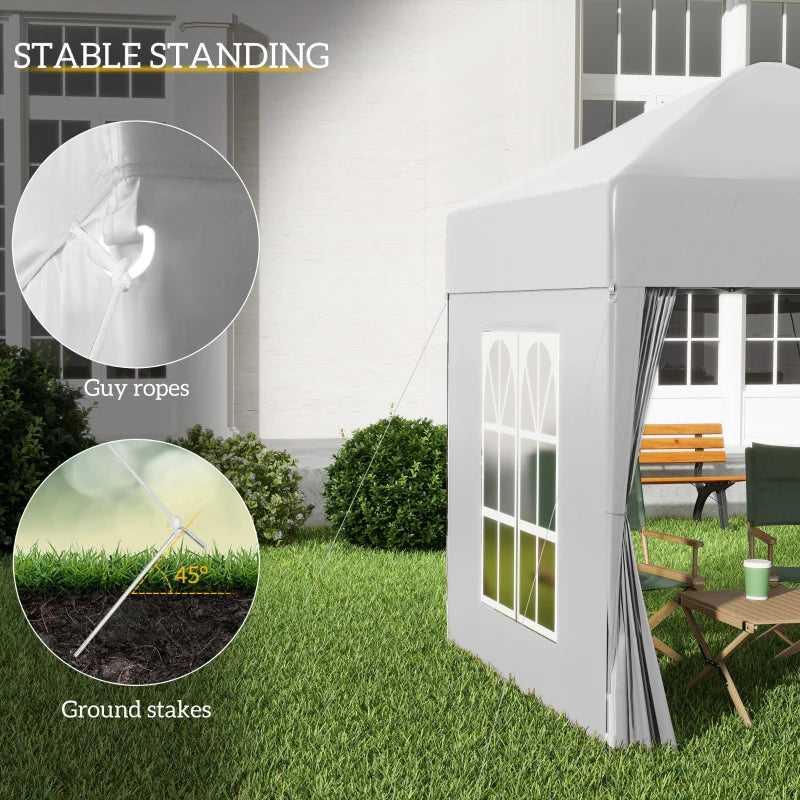2x2m Pop-Up Gazebo | Oxford Canopy | Powder-Coated Steel Frame | 4 Removable Side Walls | 2 Zipped Walls & 2 Pane Walls | Velcro Attachment | UV & Water-Resistant | Carrying Bag | 2x2x2.45m | White