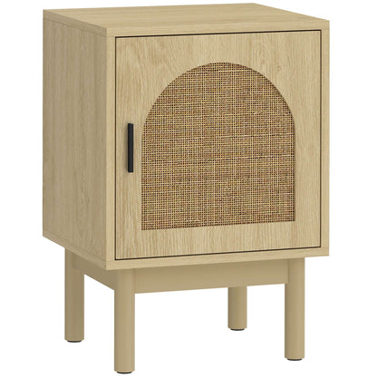 Boho Rattan Bedside Table | Arch Rattan Door | 2-Tier Cabinet | 3-Level Adjustable Shelf | Solid Wood Legs | Non-Slip Pads | 40kg Capacity | 40x35x58cm | Natural Wood