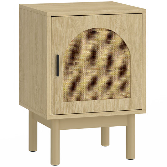 Boho Rattan Bedside Table | Arch Rattan Door | 2-Tier Cabinet | 3-Level Adjustable Shelf | Solid Wood Legs | Non-Slip Pads | 40kg Capacity | 40x35x58cm | Natural Wood