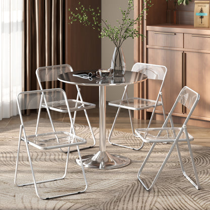 Set of 4 Transparent Acrylic Folding Chairs | Steel Frame | Folds to 4.5cm | No Assembly | Non-Slip Feet | 120kg | 47x48x75cm | Clear