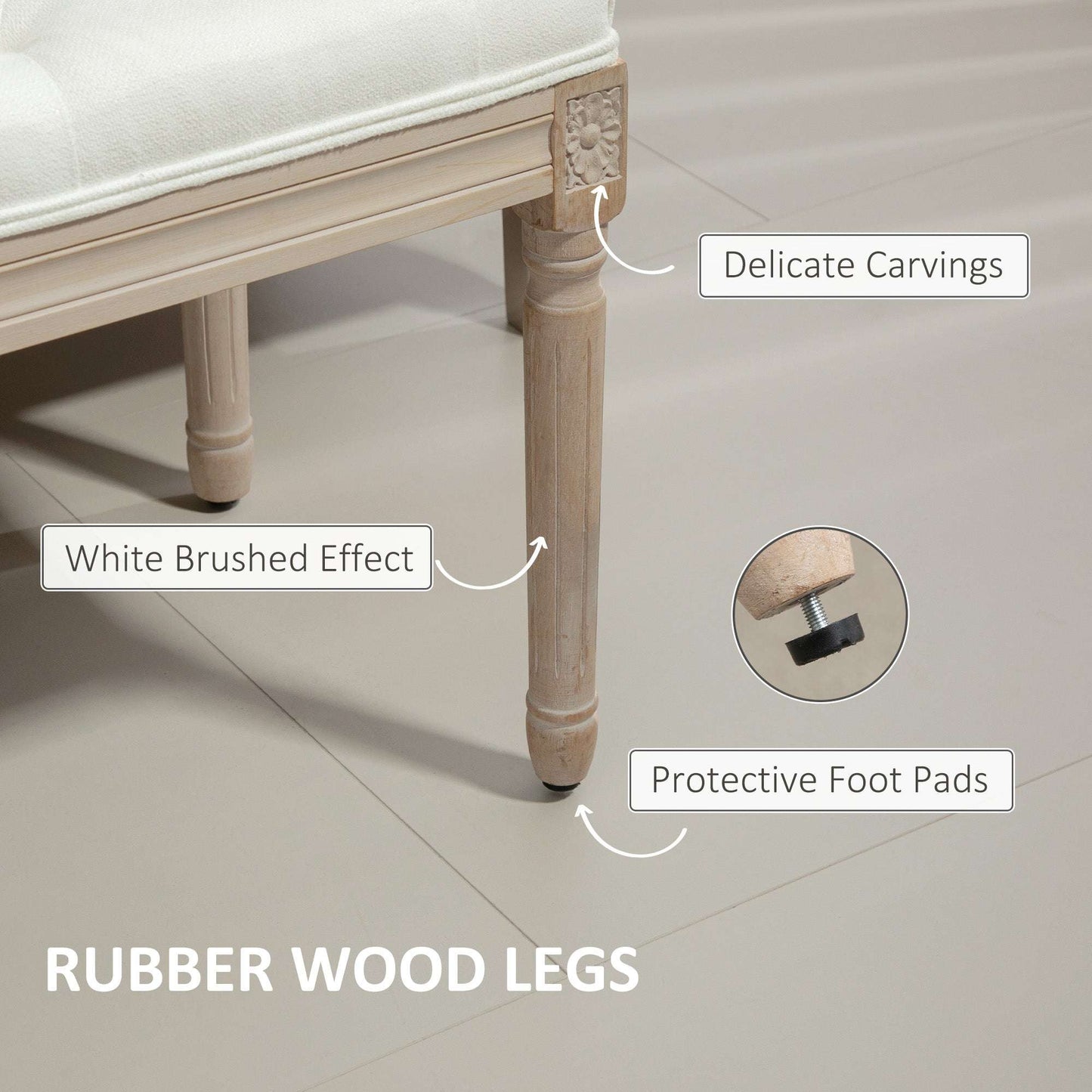 Retro Vintage Style French Look Bed End Bench - Cream White