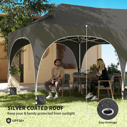 3x6m Pop Up Gazebo | UPF30+ 210D Oxford | Peak Top | 6 Sidewalls | 4 Windows | 2 Zip Doors | 6 Sandbags | 15-20 People | Wind Level 4-6 | Dark Grey