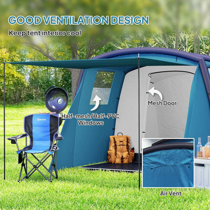 Inflatable 3-4 Man Tunnel Tent w/ Air Pump, Living Area & Vestibule, Waterproof Family Camping Air Tent, Hiking, Blue