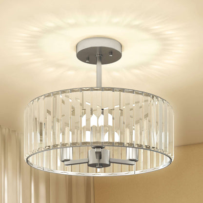 Set of 2 Crystal Ceiling Lights | Semi Flush Mount | 3-Light E14 | Modern Chandelier Style | Metal Frame | Clear Crystal Shade | Φ39x32cm | 40W AC220-240V | Silver Tone