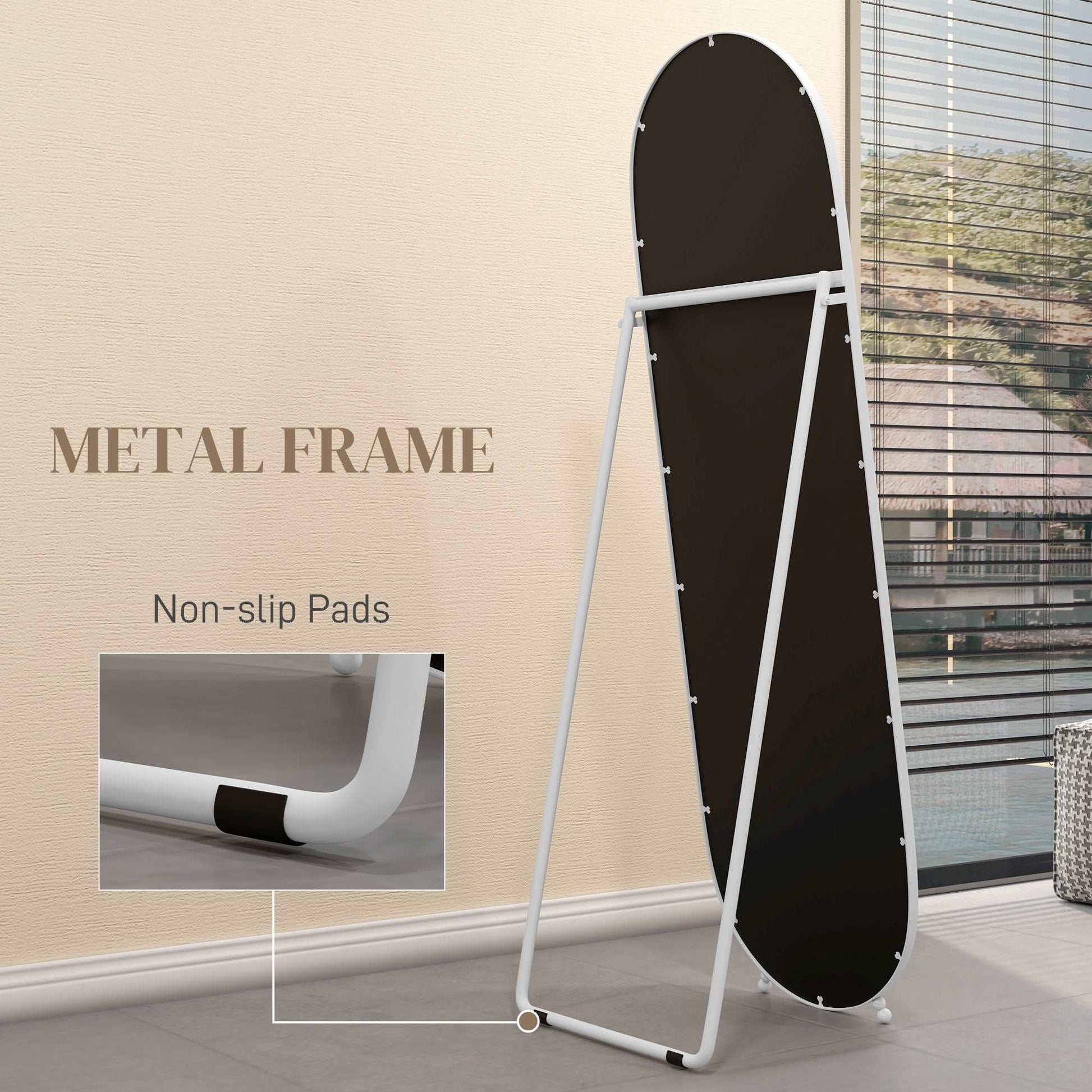40 x 160cm Full Length Mirror, Floor Standing, Wall-Mounted or Leaning Against Wall Tall Mirror with Support Frame, Oval Full Body Mirror for Bedroom, Living Room, White
