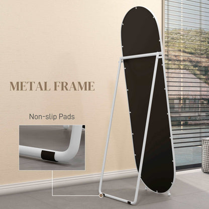 40 x 160cm Full Length Mirror, Floor Standing, Wall-Mounted or Leaning Against Wall Tall Mirror with Support Frame, Oval Full Body Mirror for Bedroom, Living Room, White