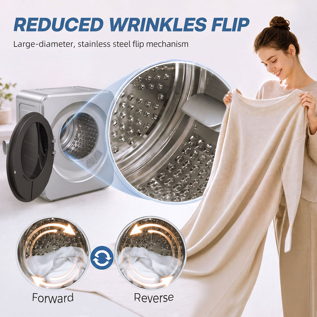 Compact Vented Tumble Dryer | Silver | 48x44x57cm | 800W | 4kg Wet 2.5kg Dry | 60°C Sterilise | Reverse Tumble | Touchscreen | Freestanding Stackable Wall-Mount | IPX4 | Auto-Stop