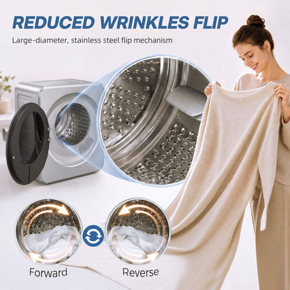Compact Vented Tumble Dryer | Silver | 48x44x57cm | 800W | 4kg Wet 2.5kg Dry | 60°C Sterilise | Reverse Tumble | Touchscreen | Freestanding Stackable Wall-Mount | IPX4 | Auto-Stop