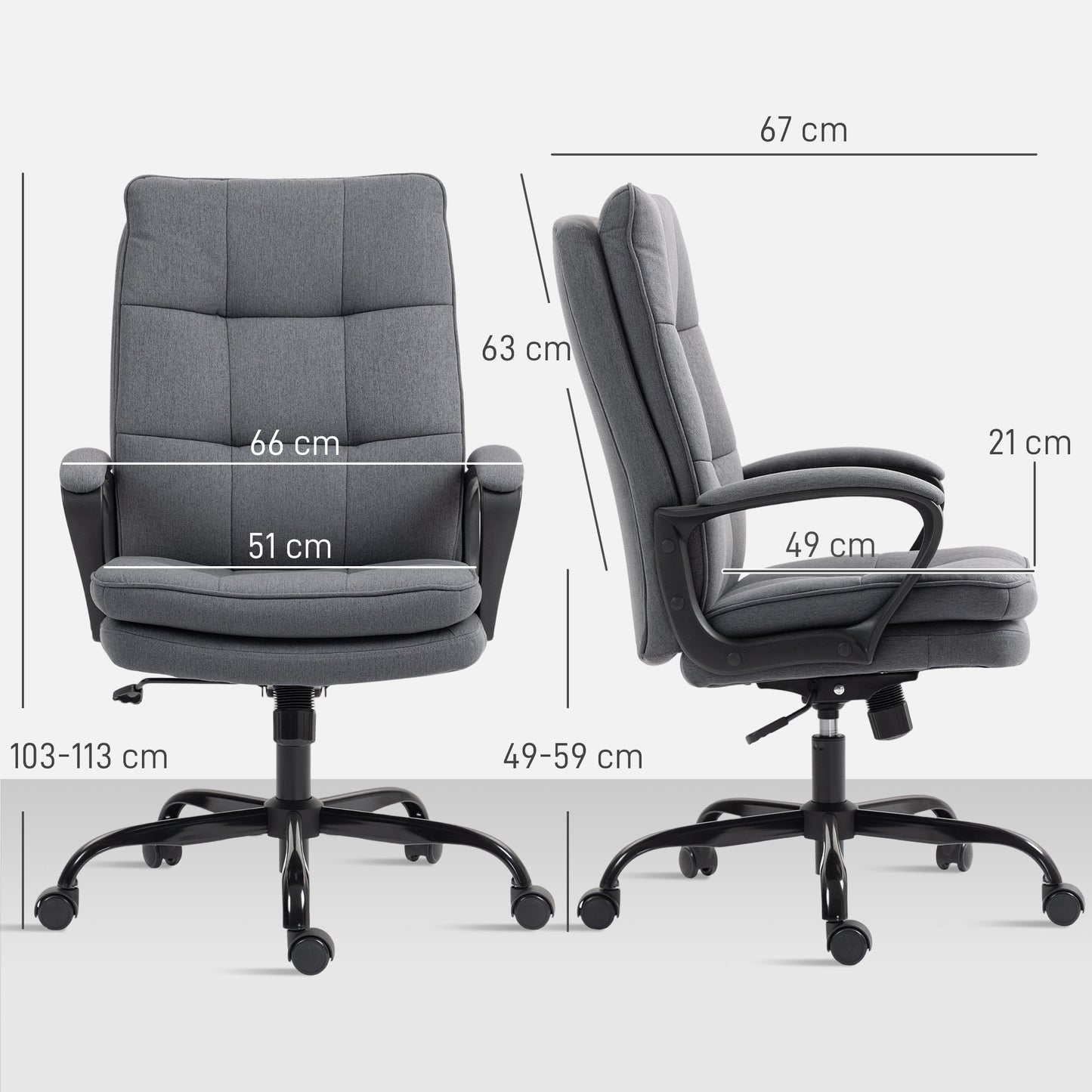 Double Padded Linen-Look Office Chair - Charcoal Grey/ Light Grey