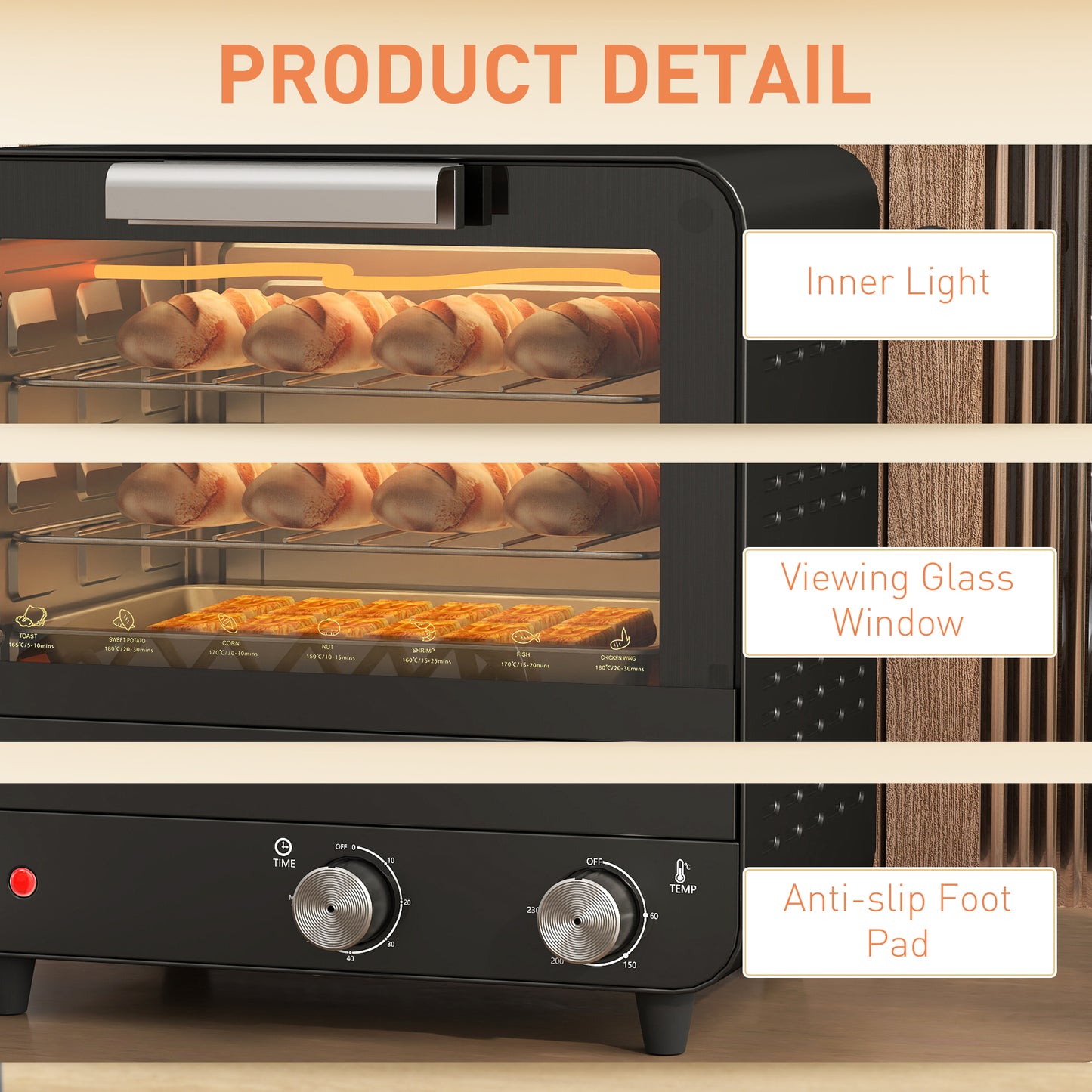 Small Toaster Oven, 12L Multifunction Mini Countertop Oven with Glass Door, Adjustable Temperature and Timer, Black