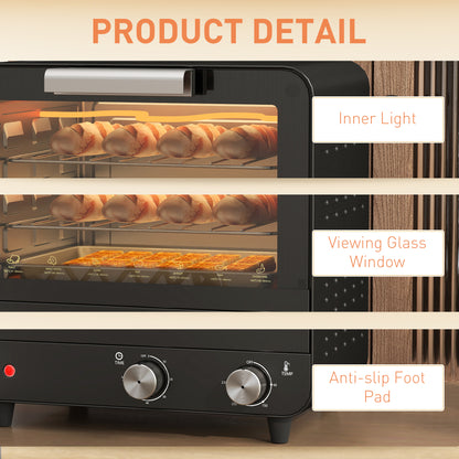 Small Toaster Oven, 12L Multifunction Mini Countertop Oven with Glass Door, Adjustable Temperature and Timer, Black