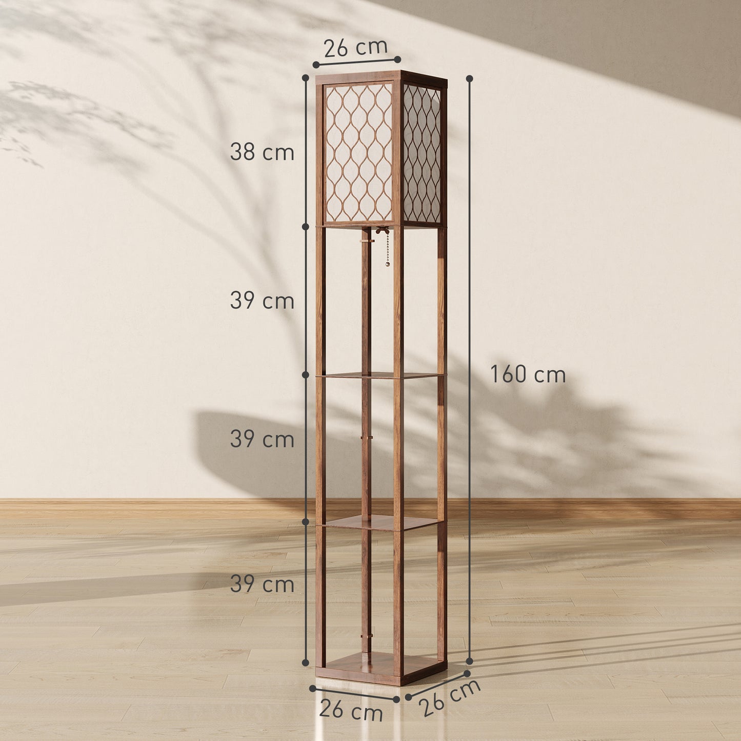 Three-Shelf Standing Lamp - Rustic Brown/White