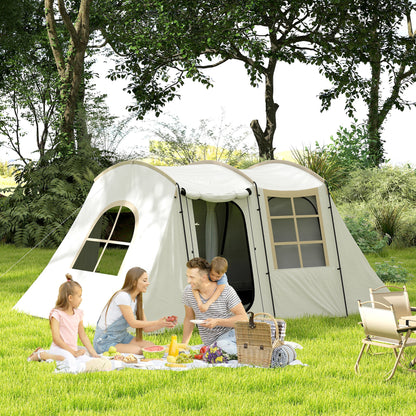 3-4 Man Tunnel Tent, Family Camping Tent with Porch, Bedroom and Living Area, Sewn in Groundsheet, 3000mm Waterproof, Portable with Bag - Khaki