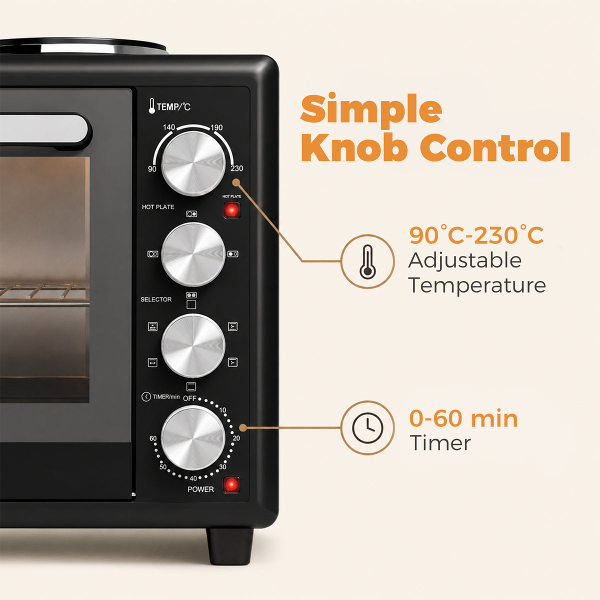 Countertop Mini Oven | Black 36L & 46L Electric Cooker with Dual Hotplates, Convection & Rotisserie